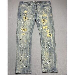 AHP Jeans Mens 40x34 Paint Splatter Distressed Patches Skinny Taper Denim